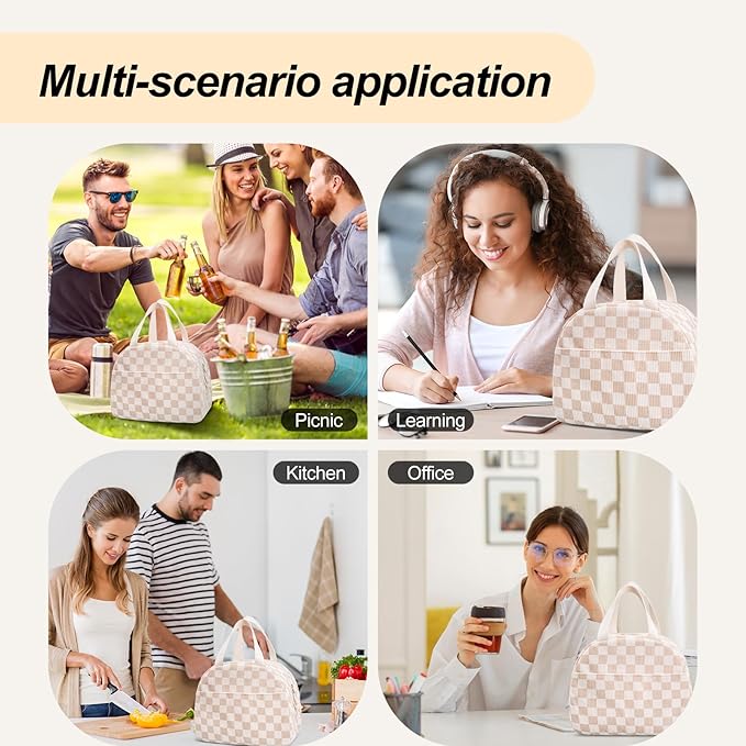 Lunch Box for Women,Cute Corduroy Lunch Tote Bag,Reusable Insulated Lunch Box,Large Capacity Cooler Bag with Compartments for Work, Picnics or Travelling