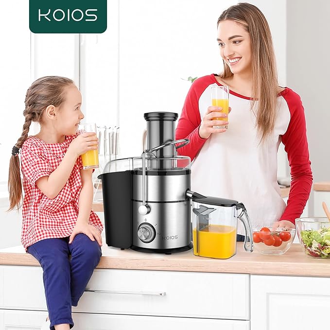 1300W KOIOS Centrifugal Juicer Machines, Juice Extractor with Extra Large 3inch Feed Chute, Full Copper Motor, Titanium-Plated Filter, High Juice Yield, 3 Speeds Mode,Easy to Clean with Brush,Non-BPA