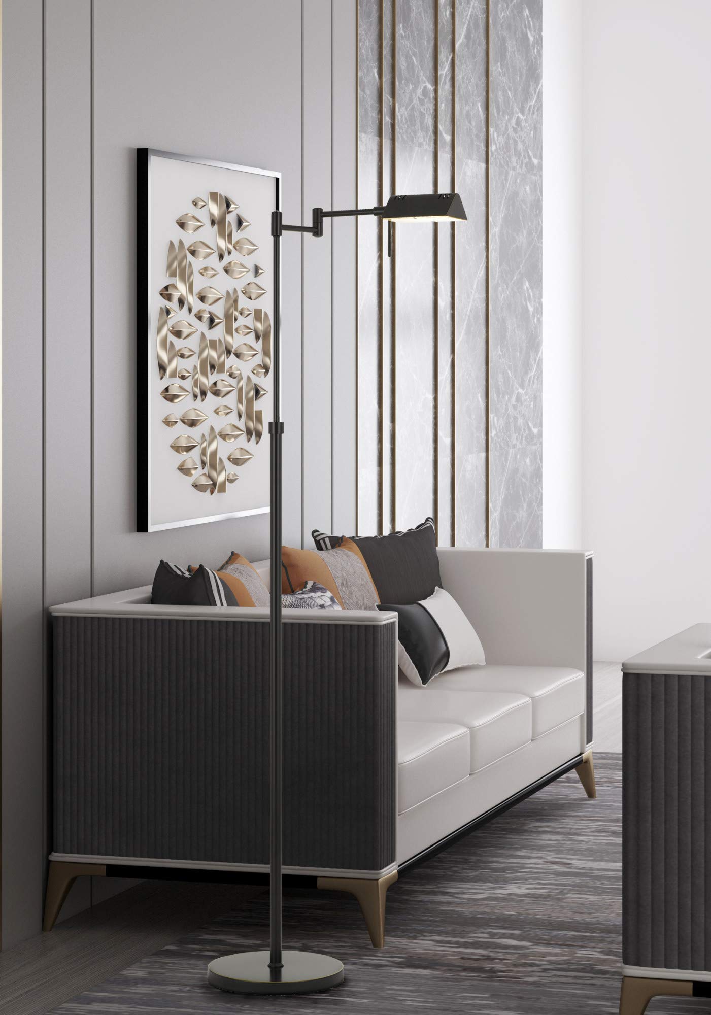 Cal Clemson Metal LED Floor Lamp, 10W, 780 Lumen, Adjustable Swing Arm, Dark Bronze, 10 x 21.25 x 61 inches, Model BO-2844FL