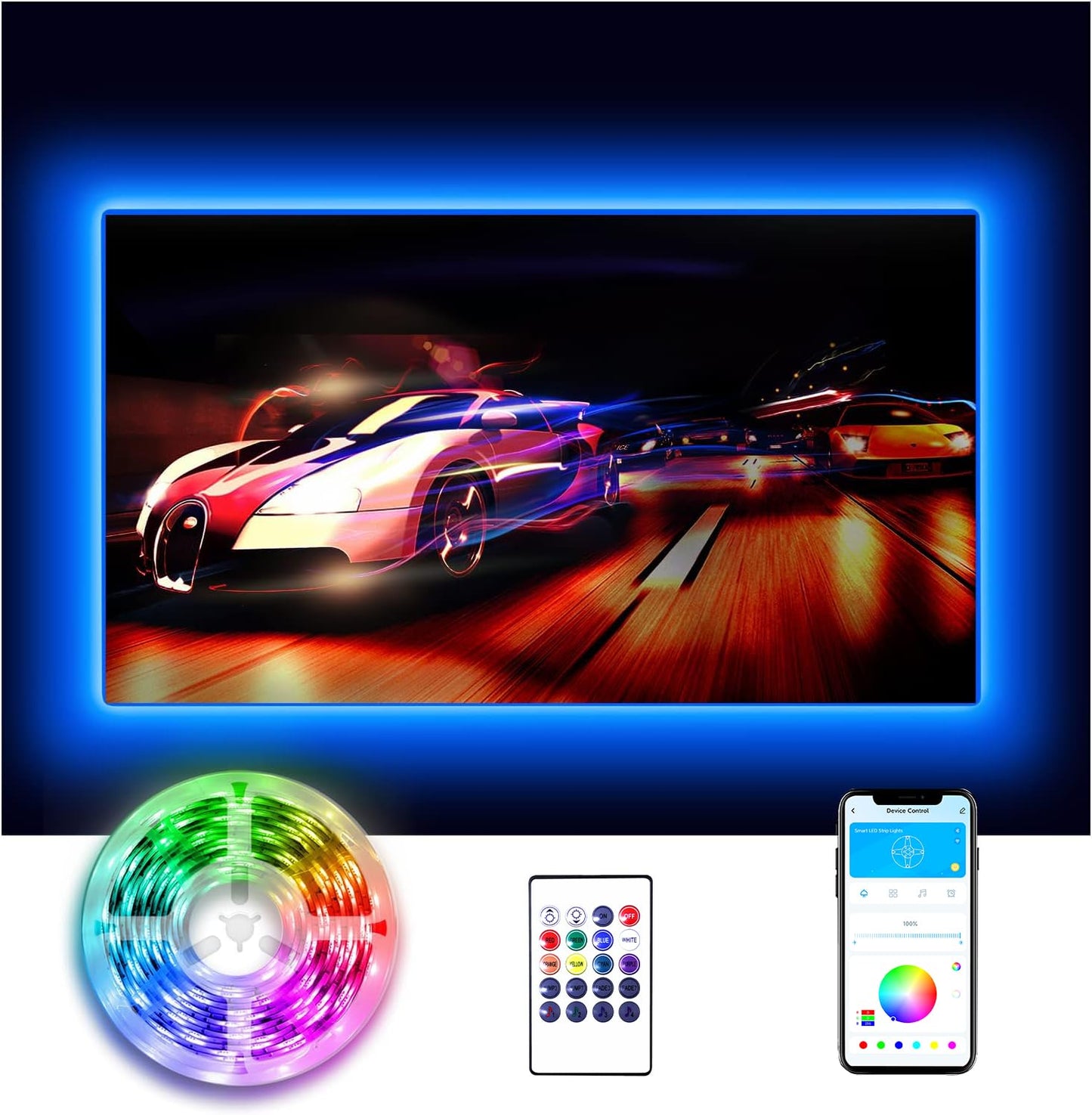 DAYBETTER LED Strip Lights for TV 55-65 inch, 12.5 ft Multicolor Backlight with Remote, Model DTHTVRGB038B
