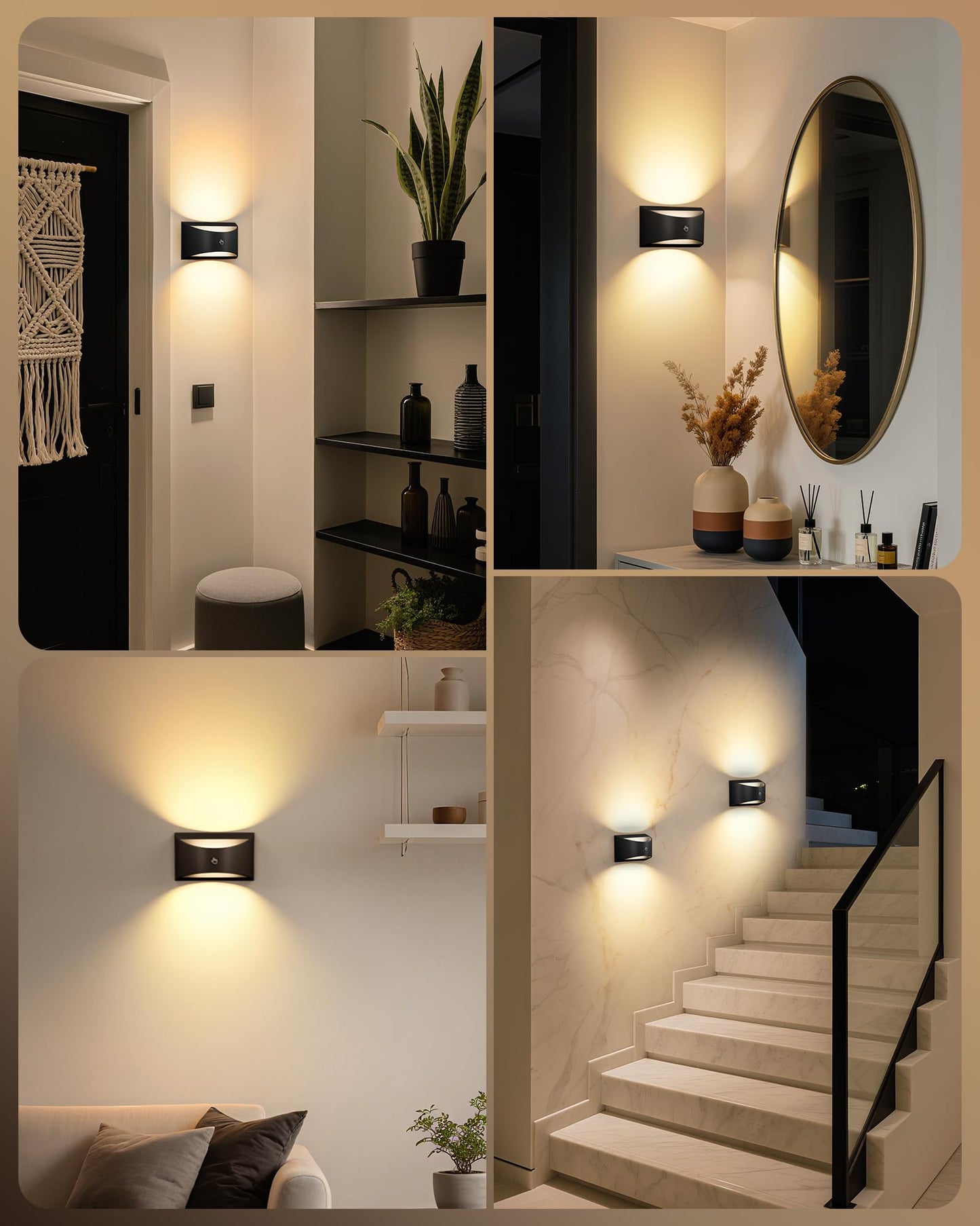 Brightown Magnetic Wall Sconces Set Of Two  Rechargeable Battery Powered Wall Sconce With Remote Control  3 Colors Wireless Up And Down Wall Mount Light For Hallway Bedroom Bedside Living Room (Black)