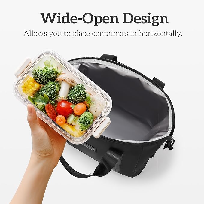 Lunch Bag Women Insulated Cute Lunch bags,Reusable Large Capacity Lunch Box, Leakproof Cooler Bag with Adjustable Shoulder Strap for Men Adult Work Office Picnic Travel Black