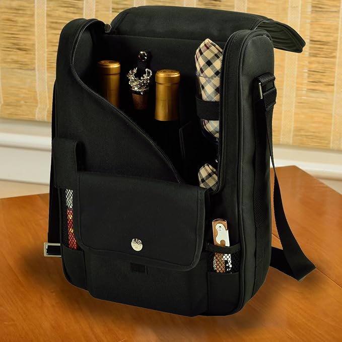 Army Black Knights Licensed Deluxe Wine Carrier with Wine Glasses and Accessories for Two Assembled & Quality Approved in The USA
