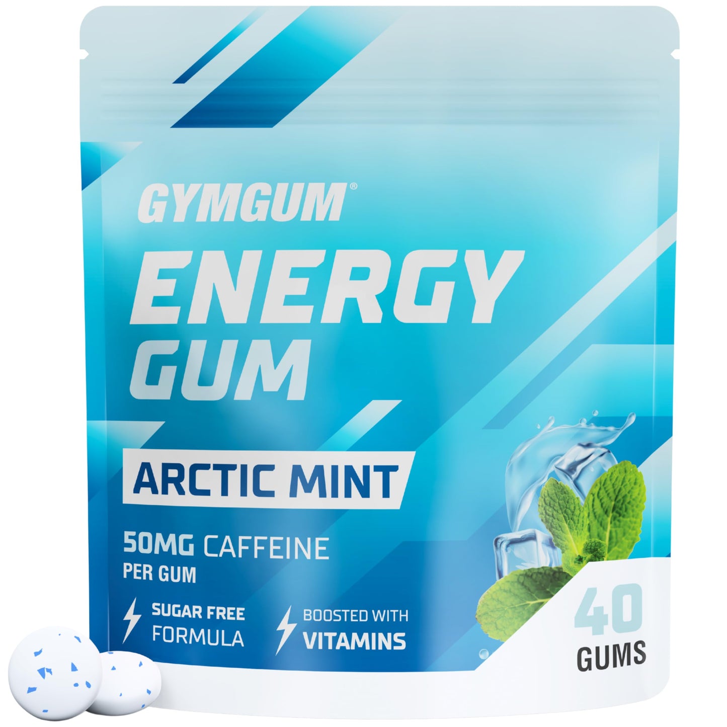 GYMGUM Energy Caffeine Gum | 50mg Caffeine | Sugar-Free  Keto-Friendly |  Energy & Focus Gum with Guarana & L-Theanine (40 Count  Arctic Mint)