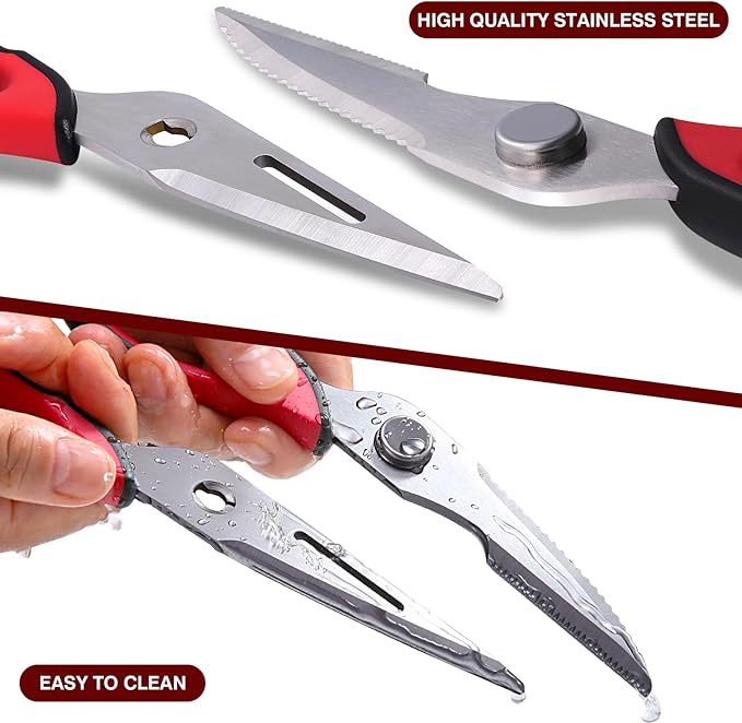 Kitchen Scissors All Purpose for Food, Heavy Duty Kitchen Shears that Come Apart, Sharp Stainless Steel Poultry Shears, Cooking Meat Scissors with Good Grips (Red)