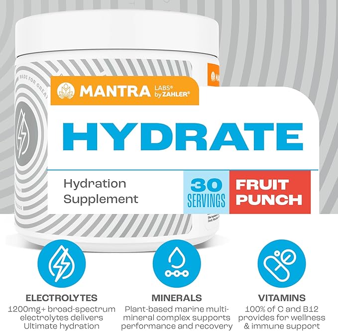 Zahler Mantra Game-Changing, Great-Tasting, Sugar-Free Hydration Supplement, Fruit Punch Flavored, 30 Servings.