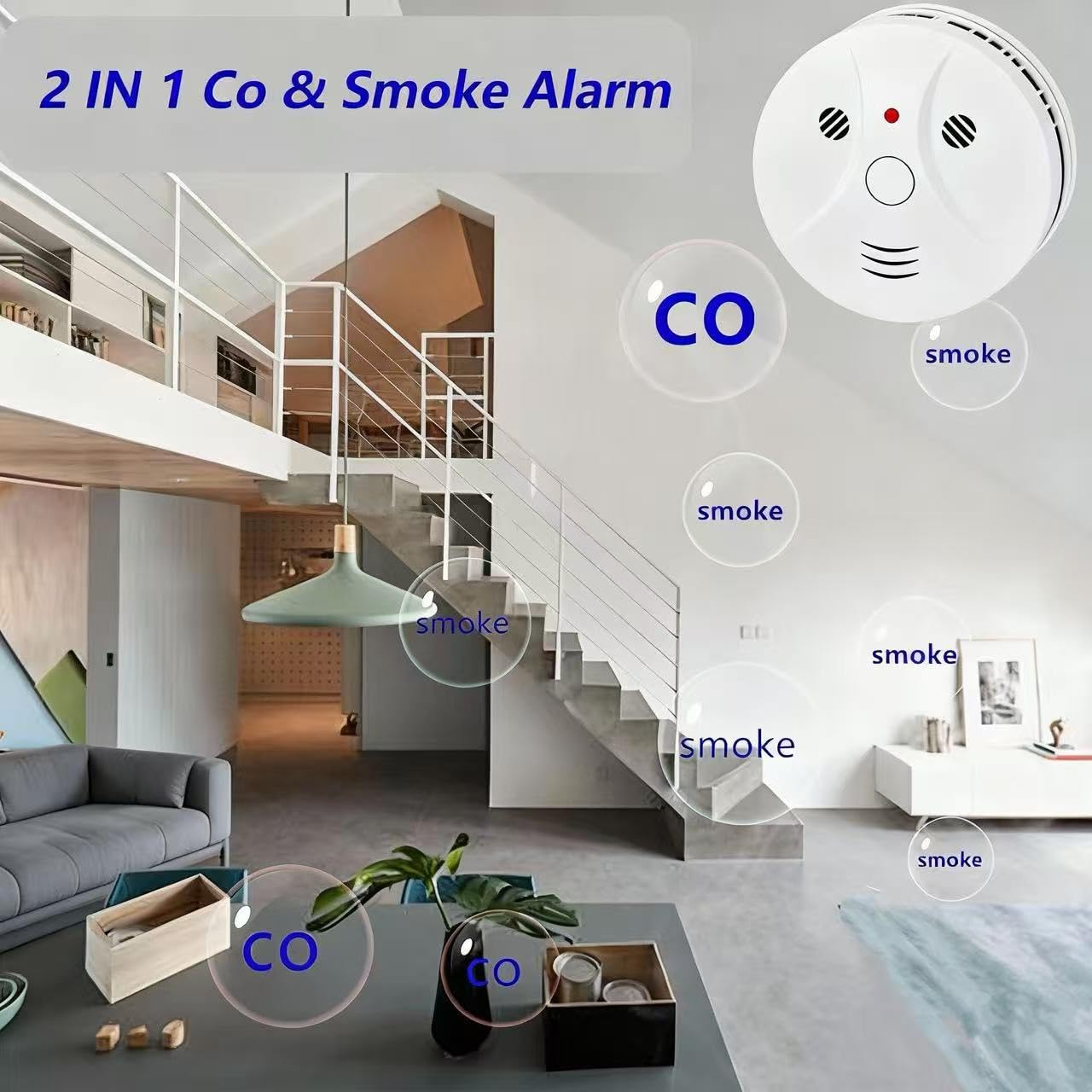 4 Pack Combination Smoke and Carbon Monoxide Detector Battery Operated, Travel Portable Photoelectric Fire&Co Alarm for Home, Kitchen
