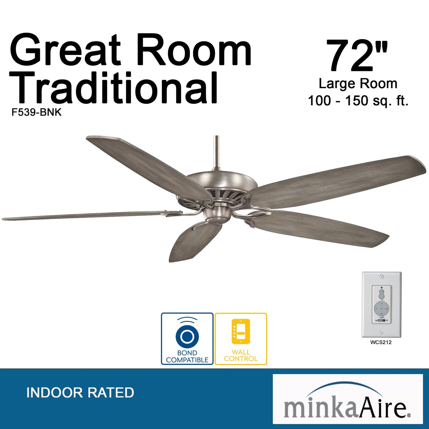 Minka-Aire F539-Bnk Great Room Traditional 72 Inch Ceiling Fan In Burnished Nickel Finish