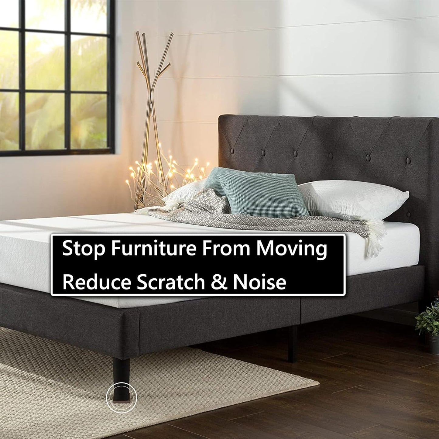 3x3 Square Rubber Furniture Caster Cups, Anti-Sliding Furniture Pads Bed Stopper Floor Protectors with Grip - Protect Any Flooring