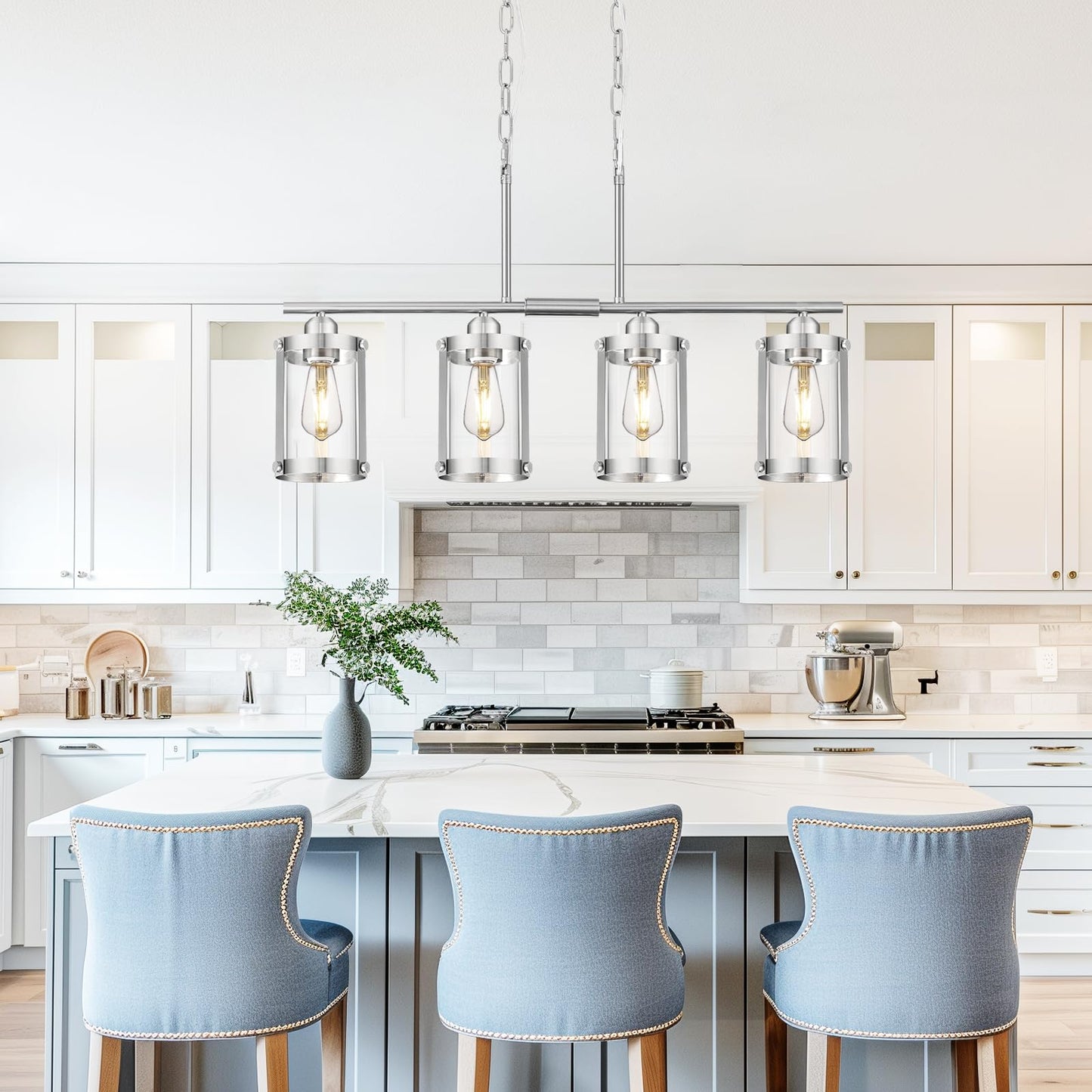 Osimir 4-Light Kitchen Island Lighting  Brushed Nickel Linear Dining Room Light Fixtures With Clear Glass  Modern Industrial Chandelier Pendant Light For Kitchen Island Dining Room  Os-3014-4Isbn