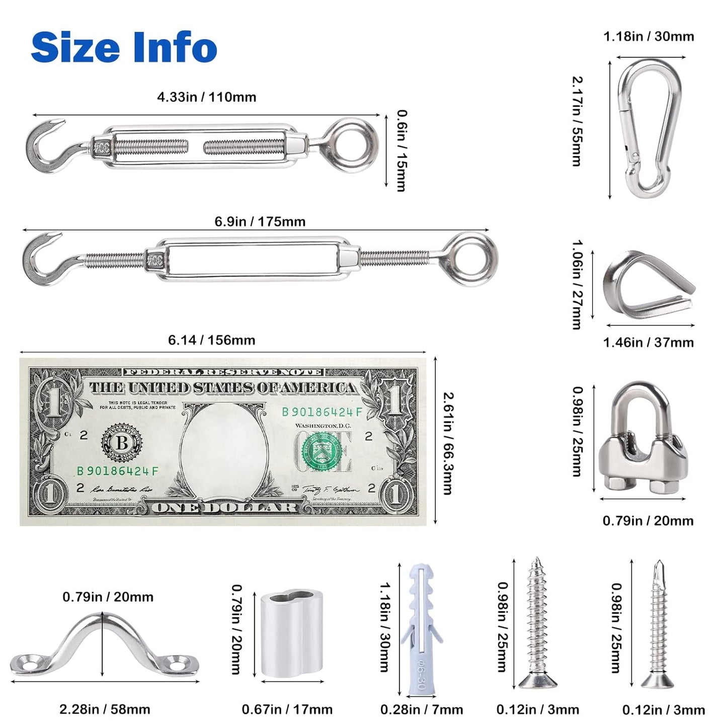 3/16" Wire Rope, 304 Stainless Steel Turnbuckle Wire Tensioner Kit, 100 Ft PVC Coated Steel Cable w/ 7×7 Strand Core for Decking Stair Railing, Shade Sail, String Light Hanging, Clothes Line