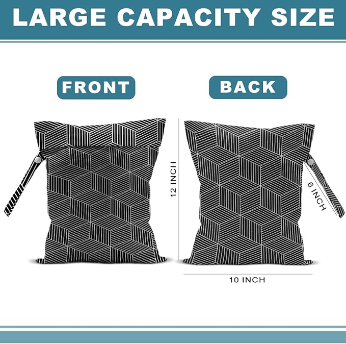 2Pcs Geometry Wet Bag 12x10 Inch, Square Waterproof Travel Laundry Bags, Stripe Washable Reusable Wet Dry Bag for Swimsuit Pool Beach Diapers Dirty Yoga Gym Clothes, Travel Gifts for Women Friend