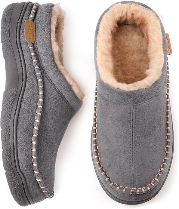 Zigzagger Men's Slip On Moccasin Slippers, Indoor/Outdoor Warm Fuzzy Comfy House Shoes, Fluffy Wide Loafer Slippers