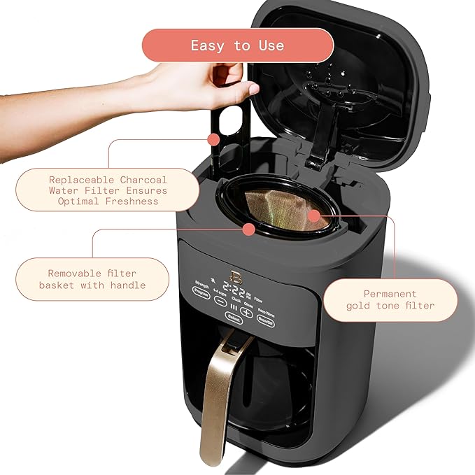 Beautiful Coffee Maker, 14-Cup, Touch-Activated Display, Programmable, Automatic Shut-Off, 1200W, Keep Warm, 24h Timer (Oyster Grey)