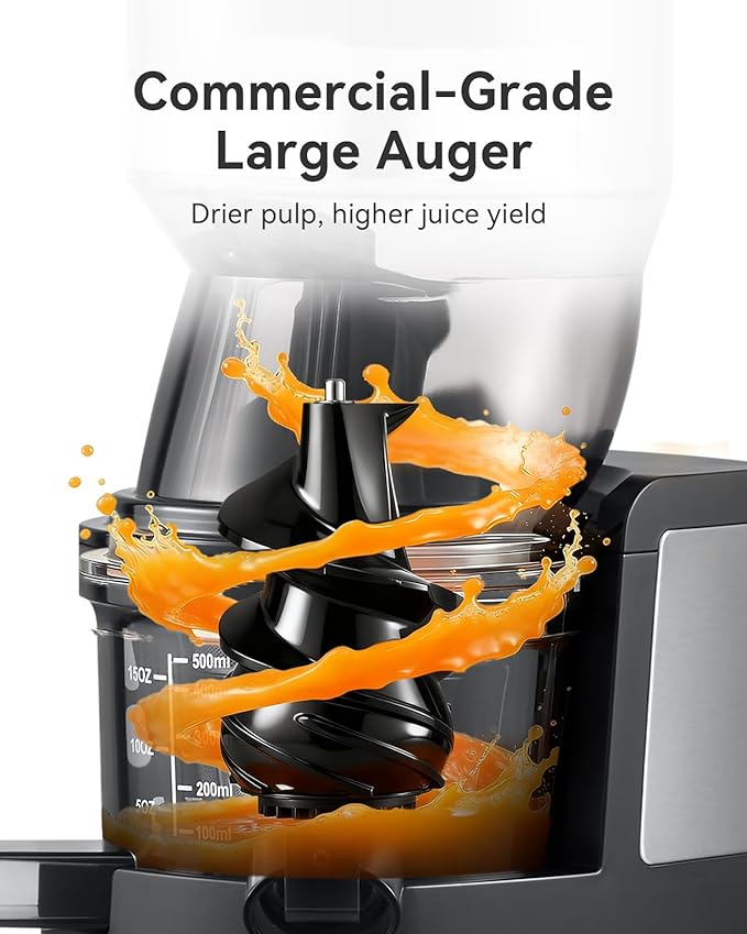 MOKKOM Commercial Cold Press Juicer, 5.9" Large Feed Chute Juice Extractor Machine, High Juice Yield, Slow Masticating Juicer for Whole Vegetables & Fruits, Easy to Clean for home and commercial use