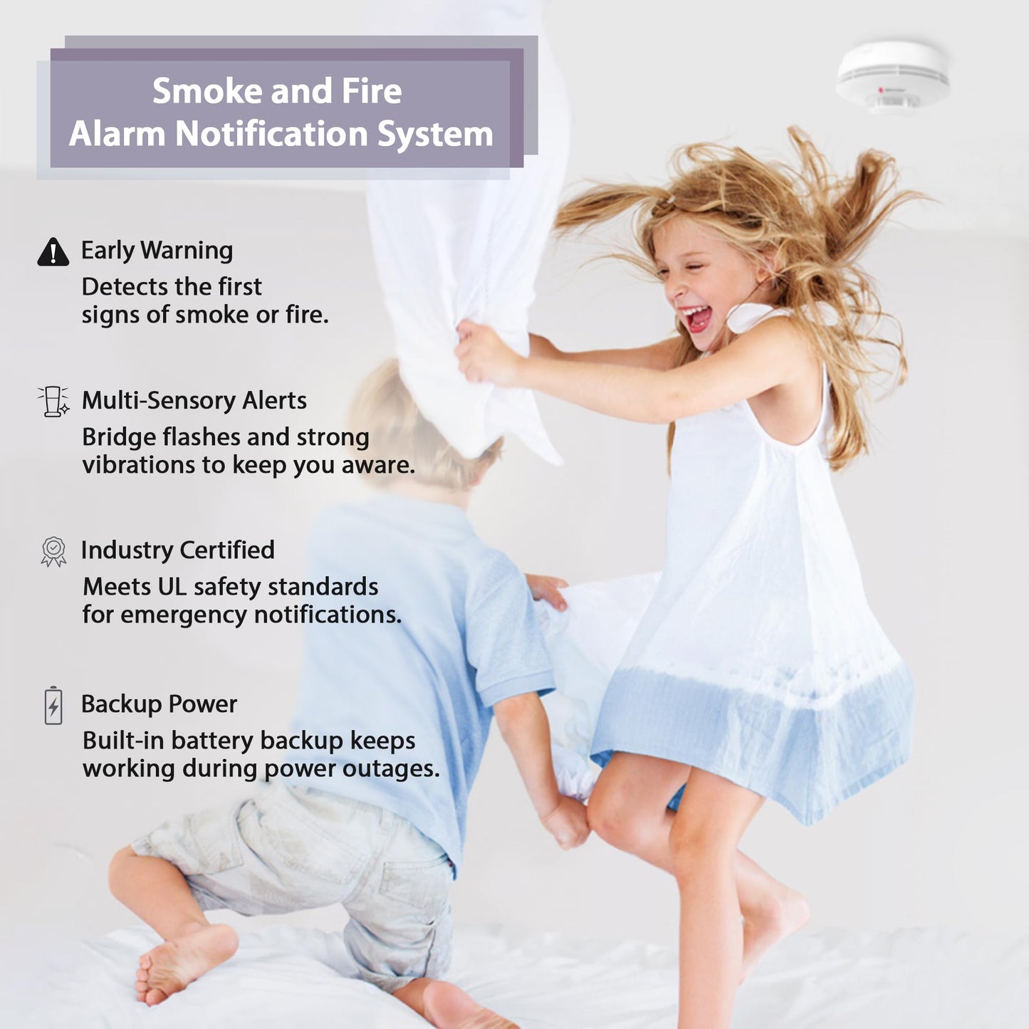 Bellman & Symfon Smoke Alarm Notification System with Flash Receiver and Bed Shaker - Flashing Light and Vibrations Alerts – Ideal for Deaf, Hard of Hearing, Heavy Sleepers