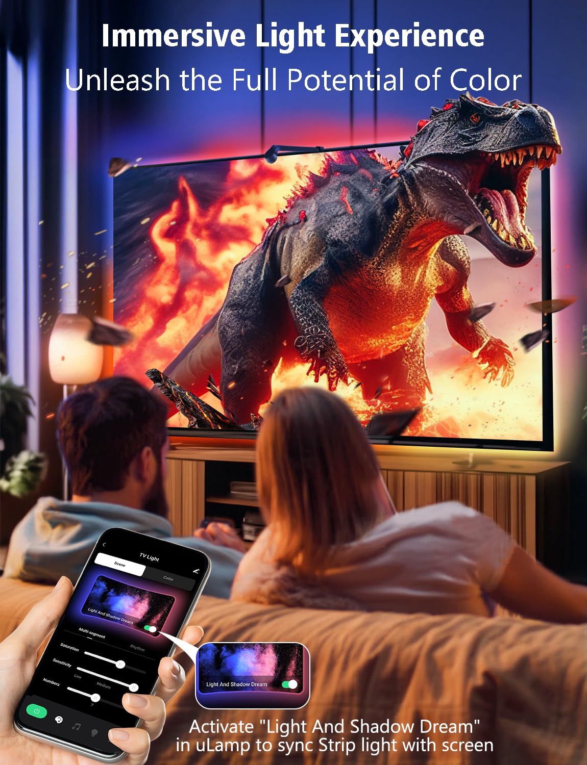 echosari TV Backlight Sync Lights, 14.7Ft Cuttable, Smart RGB, Model ES-StripL, for 55-65 Inch Screens, APP Control