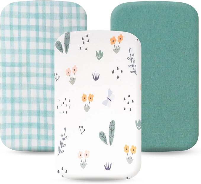 100% Jersey Cotton Bassinet Sheets 21" x 35" Fits Ezebaby, Evolur Stellar, Amke and Mereryi Baby Bassinet, Super Soft and Breathable Bassinet Fitted Sheets for Baby, 3 Pack, Green