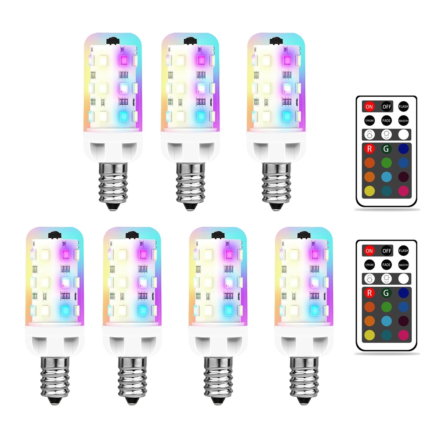 XRise E12 LED Bulb 2.5W Dimmable RGB+White Color Changing Remote Control, 6000K, 250LM, 7 Pack