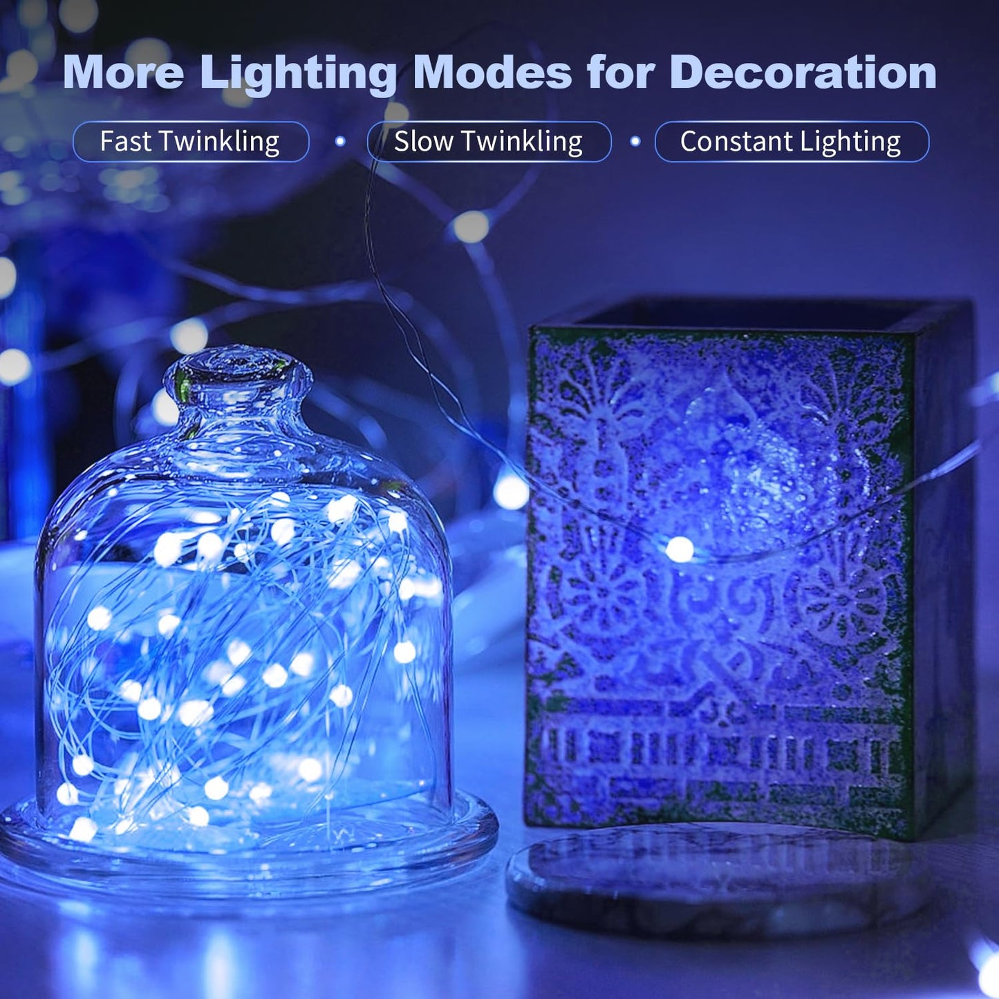 20 Pack Led Fairy Lights Battery Operated 3 Features Blinking Slowly Blinking & Just On 7Ft 20 Led Waterproof Mini Twinkle String Lights For Wedding Mason Jars Party Christmas Decorations Blue