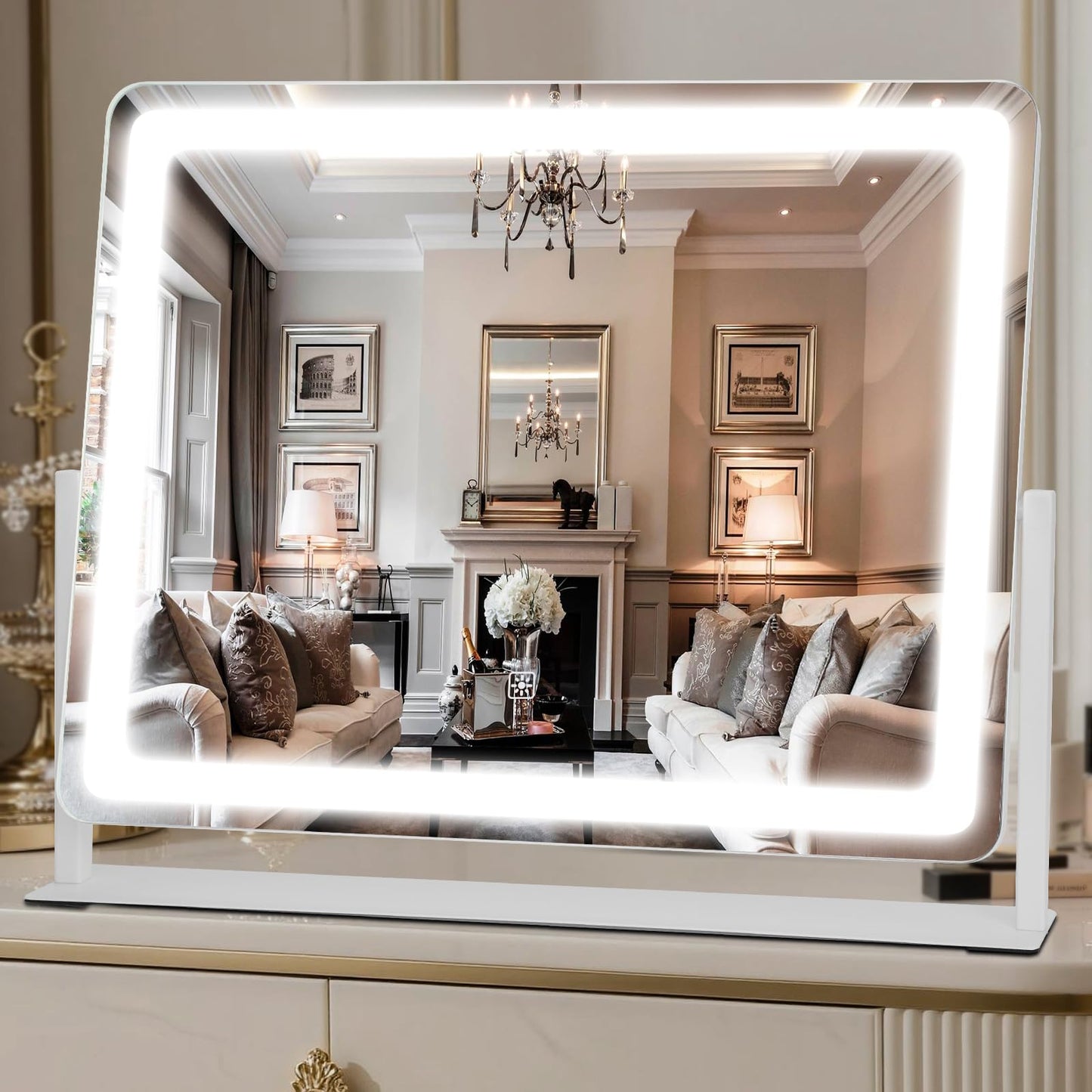Bearolve Vanity Mirror with Lights, 22  17 LED Makeup Mirror, HD Professional Mirror, Smart Touch with 3-Color Lighting, Dimmabl