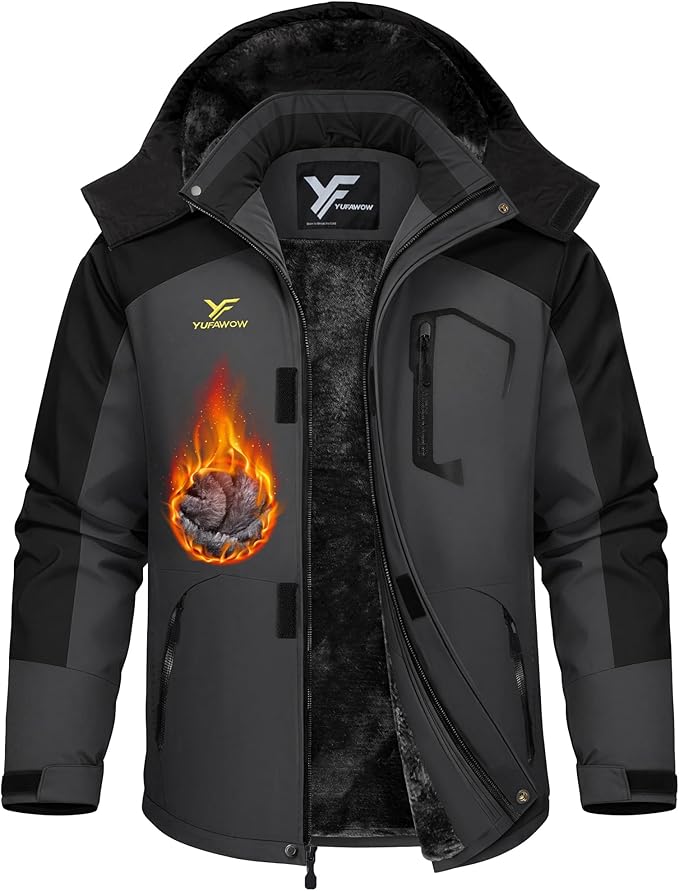 Yufawow Men's Ski Jacket Waterproof Warm Snowboard Jacket Insulated Winter Coat for Outdoor Cold Weather Sports Work