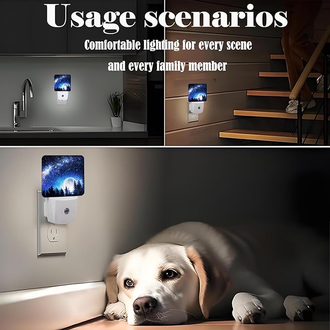 Sea Stars and Moon Night Light,Plug Into Wall for Boys Girls Bedroom Decorative Square Night Light Lamp 0.5w Sleep Friendly
