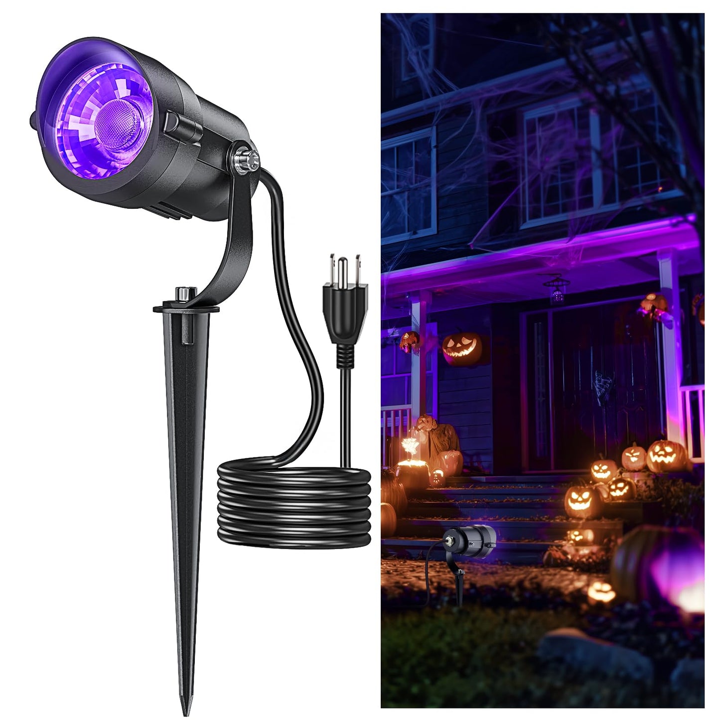 Hiboitec Halloween Black Light Spotlight Outdoor 12W Ip65 Waterproof Led Spot Lights Landscape Lighting With 4.9Ft Us Plug For Glow Party Body discomfort-reducingt Yard Garden Decorations 1Pack