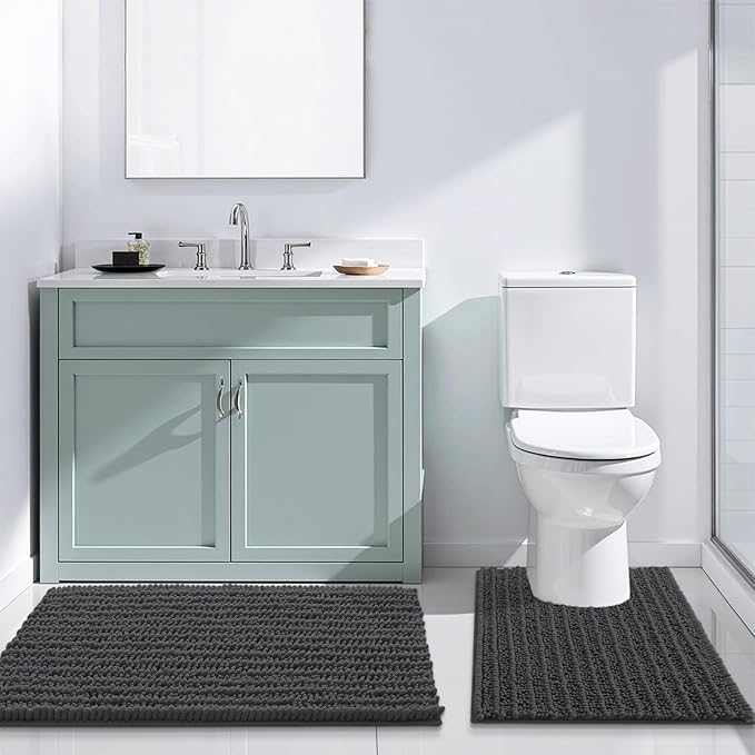 Arotive Luxury Chenille Bathroom Rug Mat, Extra Soft Thick Absorbent Shaggy Bath Rugs, Non-Slip Machine Wash Dry, Plush Bath Mats for Bathroom, Shower and Tub, 60x24, Dark Grey