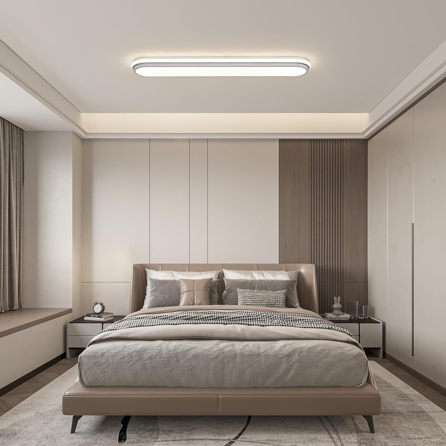 Naroume Smart Led Ceiling Light 36.2In Dimmable Modern Metal Linear Led Ceiling Lamp Flush Mount Wraparound Shape Lighting Fixture With Remote Control For Kitchen Dining Room & Laundry 55W