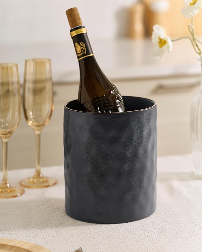 famiware Ocean Utensil Holder, 7.2"+5.8" Ceramic Kitchen Utensil Holder for Countertop, 2 Pieces Cooking Utensil Crocks, Utensil Organizer for Spatula & Spoon, Kitchen Decor, Set of 2, Matte Black