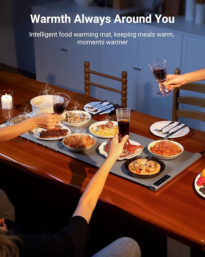 42"x16" Warming Mat for Food Extra Large, Extendable Food Warming Mat, Electric Warming Tray for Buffets Party with 7 Adjustable Temperature, 6 Timer, Silicone Food Warmer for Parties Home Countertop