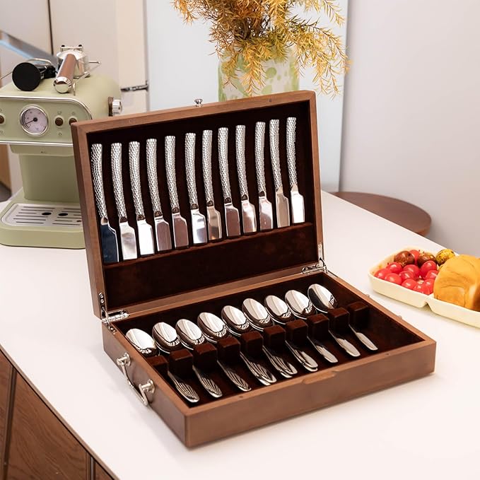 Silverware Storage Box with Lid, Flatware Storage Case with Handle, Silverware Chest Boxes for Flatware Organizer for Silver