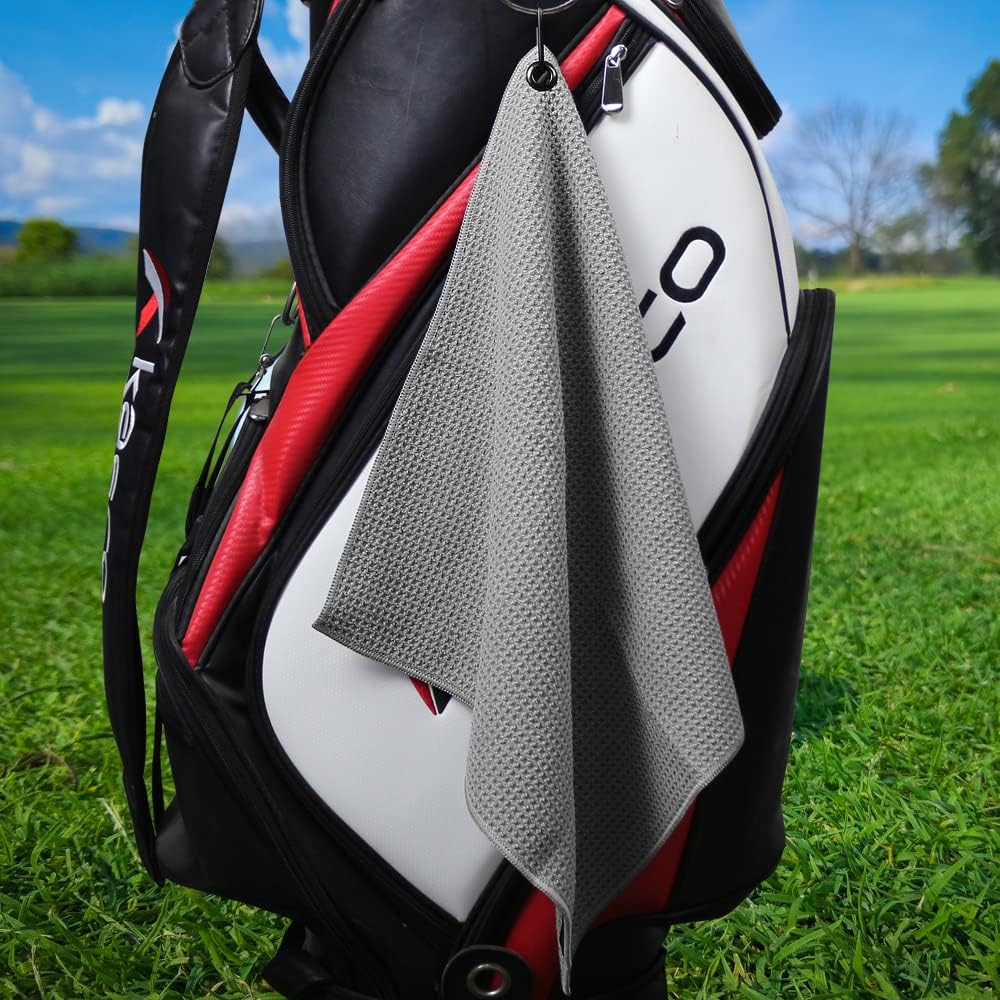 Myartte 2pcs Golf Towels for Golf Bag for Men Women Golfer Microfiber Fabric Waffle Pattern 16’’×16’’(Gray)