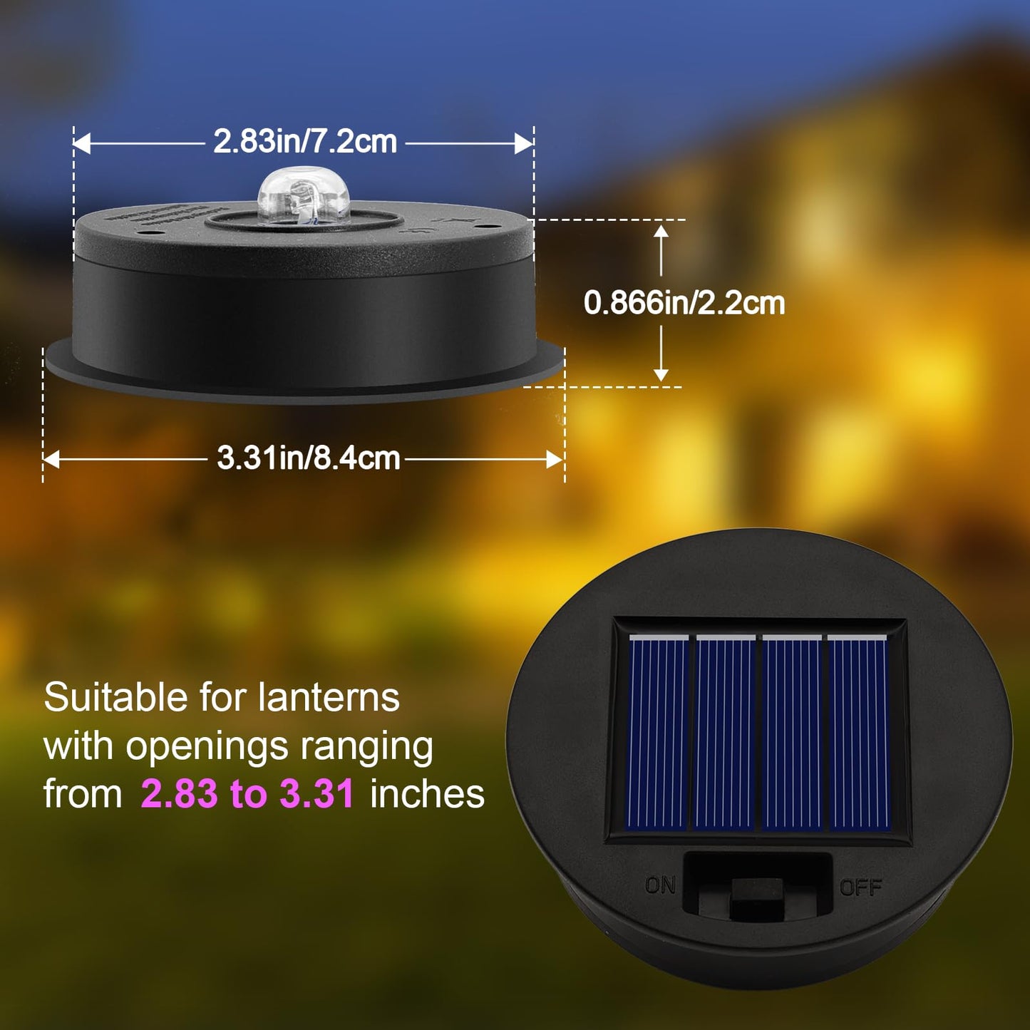 ANGMLN 6 Pack Solar Lantern Replacement Lids, Warm White, 3.31in, Plastic, Model DD-X-6