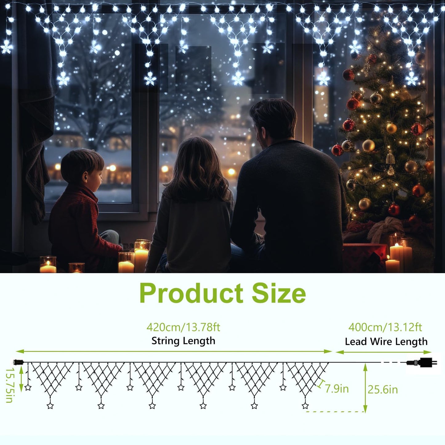 Funiao Christmas Lights Outdoor, 218 Leds Icicle Lights, 13.8Ft, Remote Controlled, White, Model Yls1000Wd01, 8 Modes For Eaves, Garden