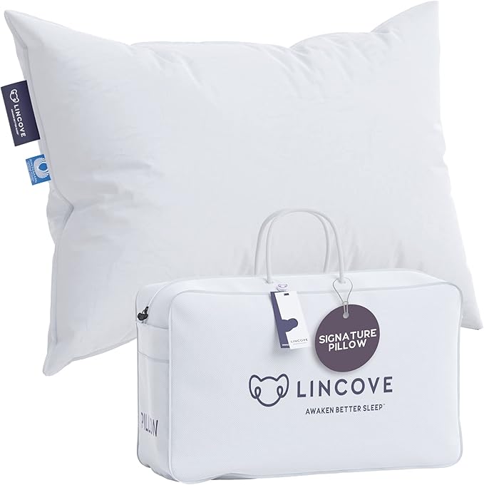 Lincove Signature 100% Natural Canadian White Down Luxury Sleeping Pillow - 800 Fill Power, 500 Thread Count Cotton Shell, Made in Canada, King - Medium, 1 Pack