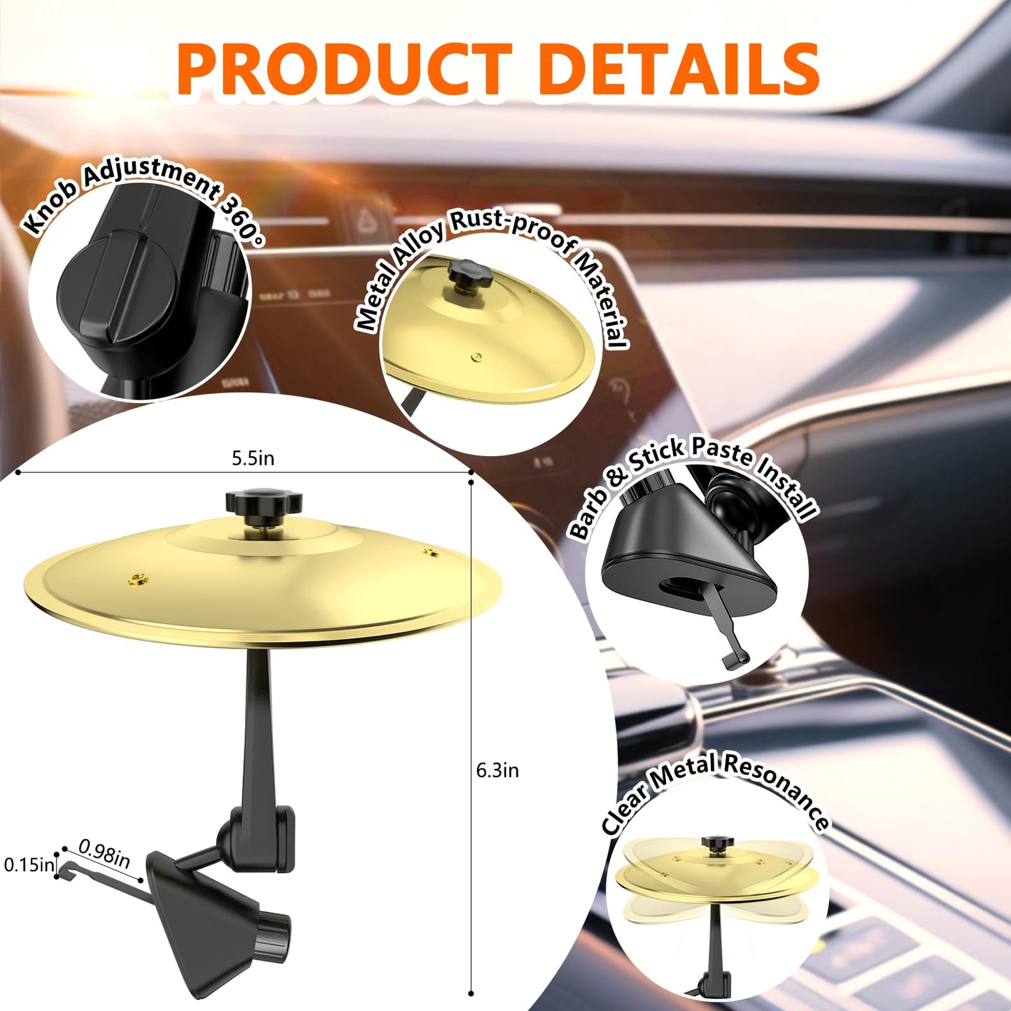 Car Cymbal Air Vent, Mini Car Crash Cymbals, Add Fun To Your Drive With Car Drum | A Great Gift For Drummers And Music Lovers |