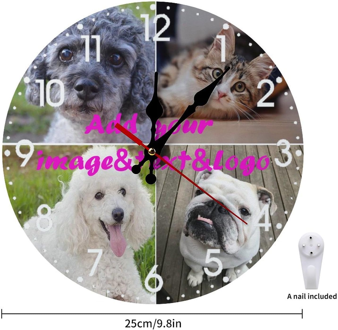 Custom Wall Clock,Personalized Wood Clock add Your Photo/Text,Customizable Silent Round Decoration for Kitchen Bathroom 10inch style4