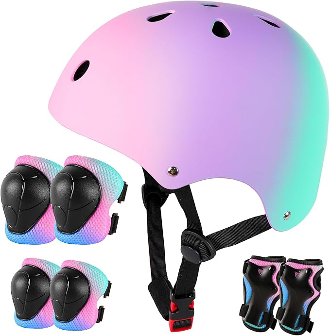 Kids Bike Helmet for 3-5-8-14+ Age Girls and Boys, Kids Helmet with Knee Pads Elbow Pads Wrist Guards,Ventilation Multi-Sp...