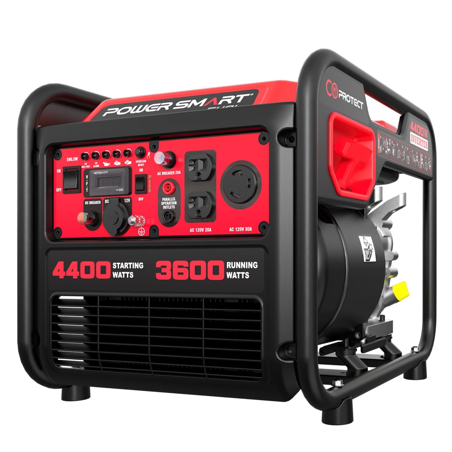 Powersmart 4400-Watt Portable Inverter Generator, Gas Powered, Co-Sensor, Lightweight & Quiet For Home Use And Emergency Backup,