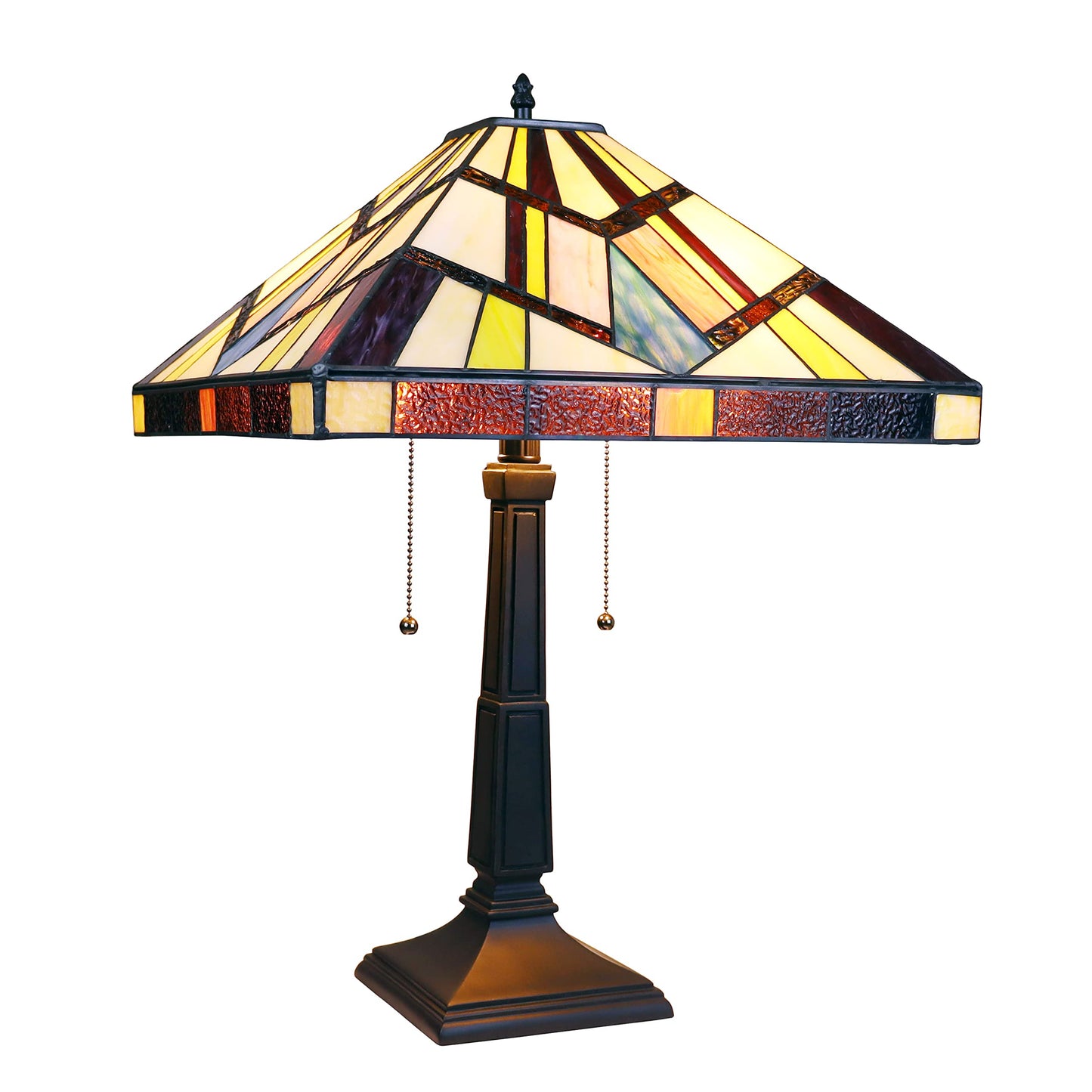 Chloe Lighting Vincent 2-Light Mission Table Lamp, 16in Shade, Multicolor Glass, Model CH3T523BM16-TL2, Blackish Bronze Finish