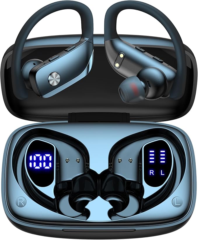bmani Ear Buds Wireless Earbuds Bluetooth Headphones with 80H Playtime LED Display Case, Over-Ear Hook with Mic, Stereo So...