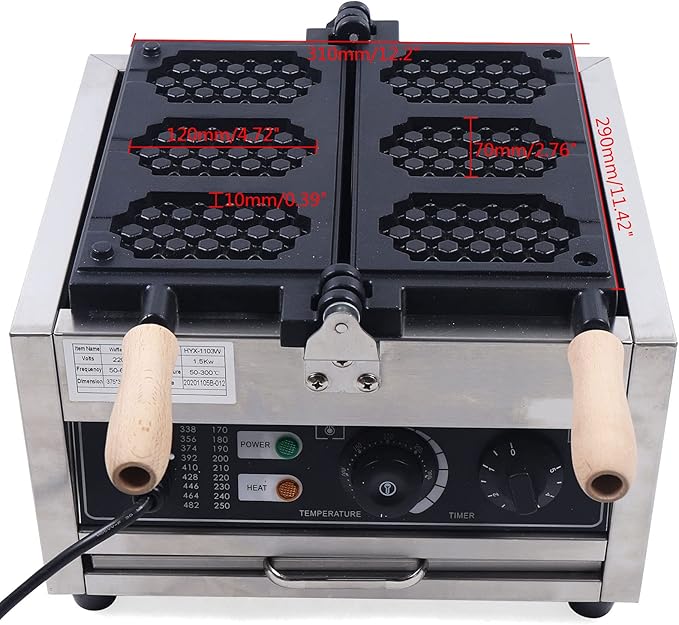 Electric Waffle Maker Machine 1500W 110V Nonstick Electric Honeycomb Waffle Pop Maker, Commercial Stainless Steel Waffle Maker for Restaurant Bakeries Snack Bar Home