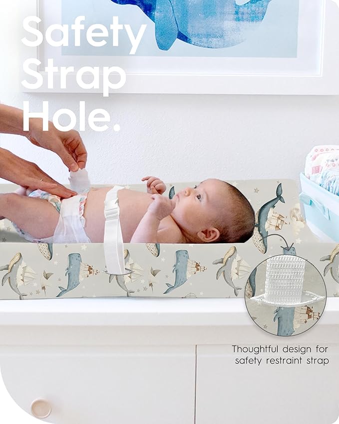 Premium Soft Boho Changing Pad Covers for Girls & Boys - Stretchy Jersey Sheets - Fits Standard Changing Tables - 2 Pack (Whale Dreams)