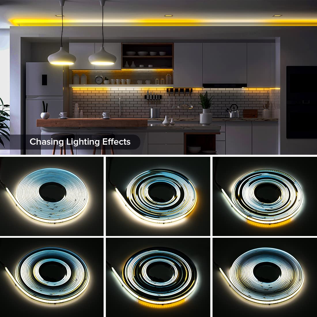 Btf-Lighting Fcob Addressable Cct Ws2811 Ic Cob Led Strip Kit Chasing White Light 16.4Ft Tunable 3000K-6000K Cri 90+ Bluetooth Wifi Controller Support Alexa/Google Home For Indoor Lighting Projects