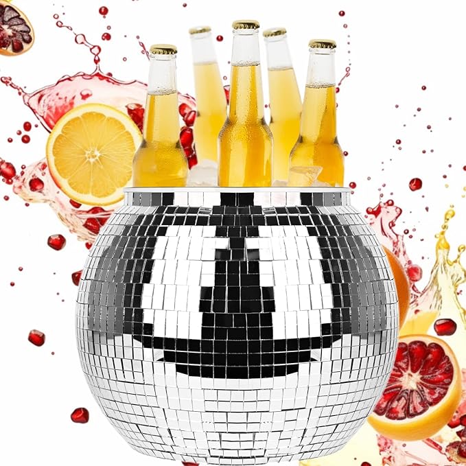 Disco Ball Ice Bucket Beverage Tubs Disco Ball Bowl Vase Cup Drink Bucket for Parties,Large Retro Drink Bucket for Beer Co...