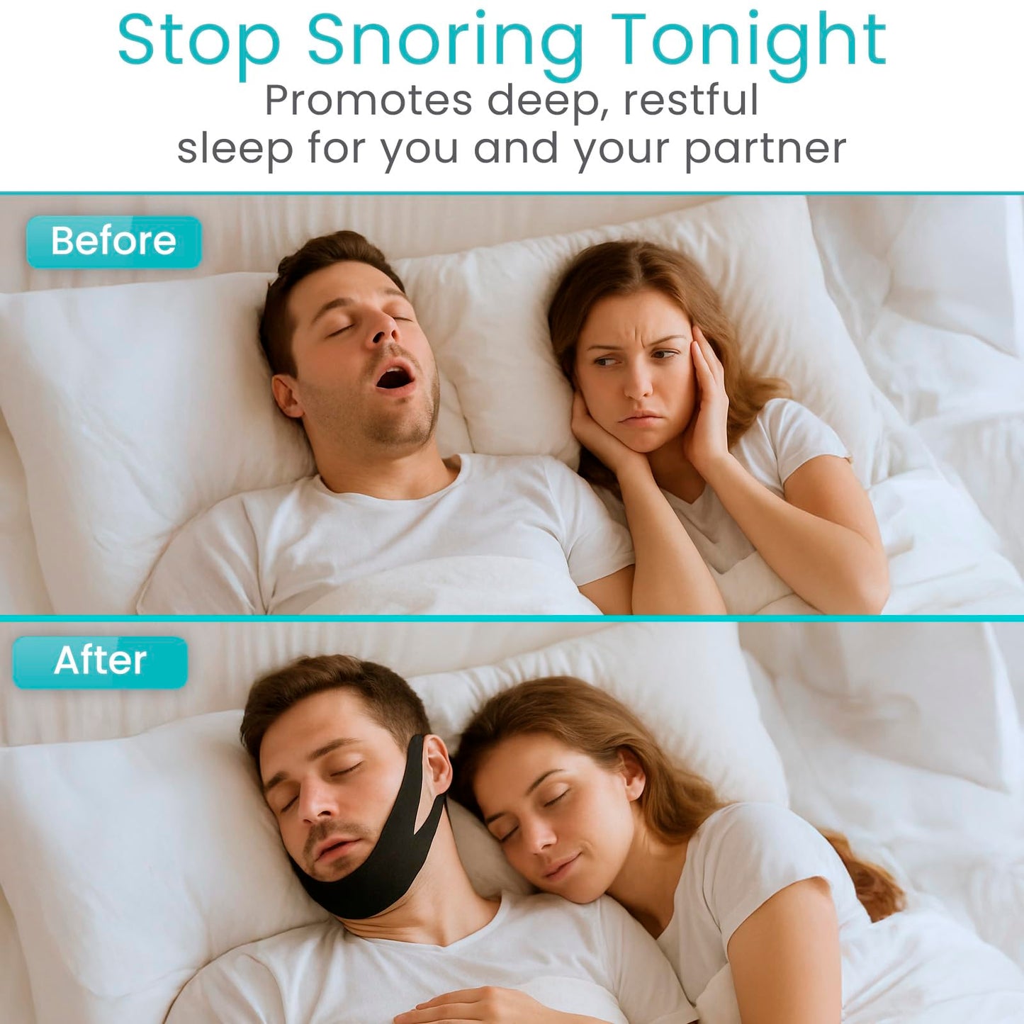 Vive Anti Snore Chin Strap for Sleeping - Stop Snoring Solution for CPAP Users - Airflow Head Band Device for Sleep Apnea Relief - Breathe Right, Mouth Breathing Prevention Accesories (Black)