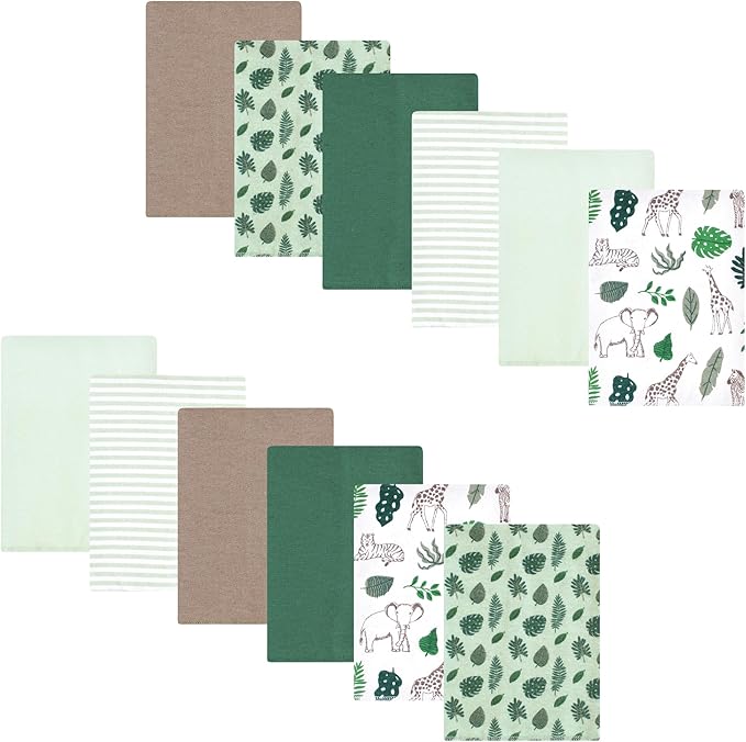 Luvable Friends Hudson Baby Flannel Burp Cloths 12pk, Jungle Green