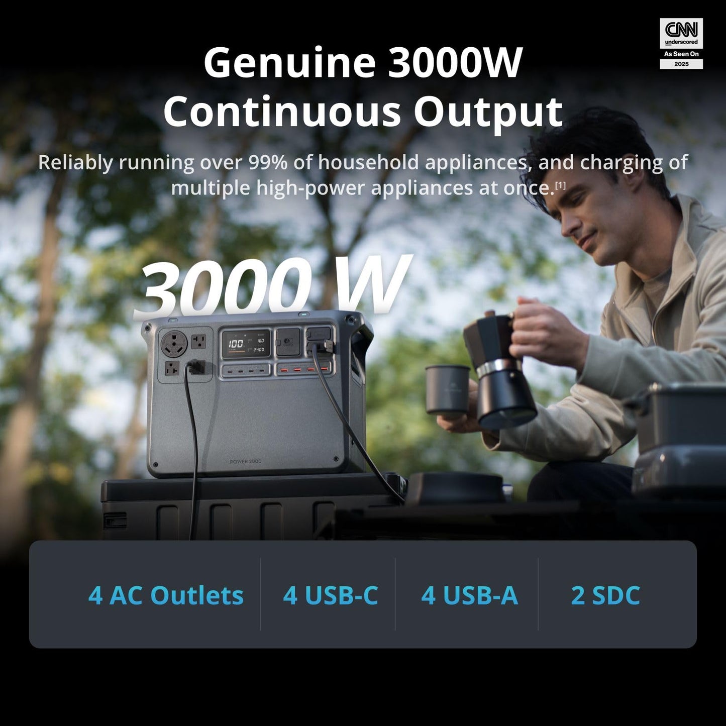 Dji Power 2000 Portable Power Station, 2048Wh Lfp Battery, Compact Size, 3000W Stable Output, 0-80% Recharge In 55 Mins, Electri